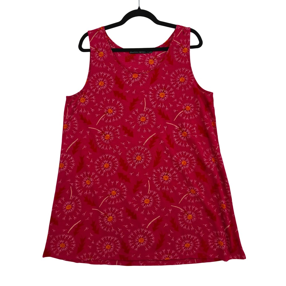 Gudrun Sjoden Organic Cotton Dandelion Print Tank Top Red Pink Large Lagenlook